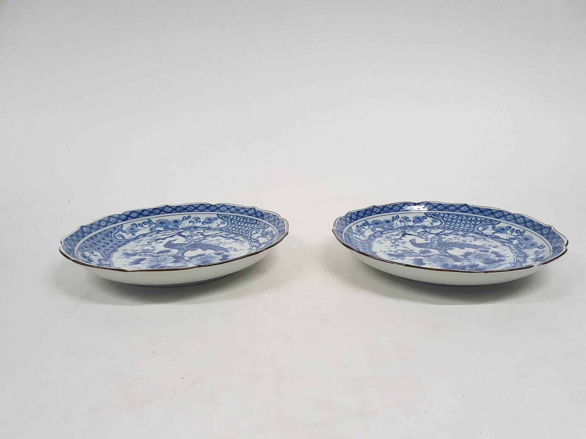 Set of 2 Andrea by Sadek porcelain plates with peacock, Japan 1970's