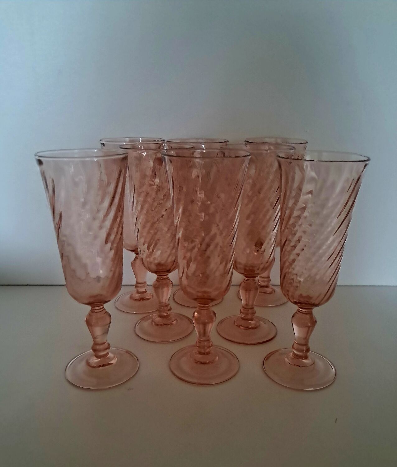8 Rosaline Luminarc champagne flutes from the 1970s.
