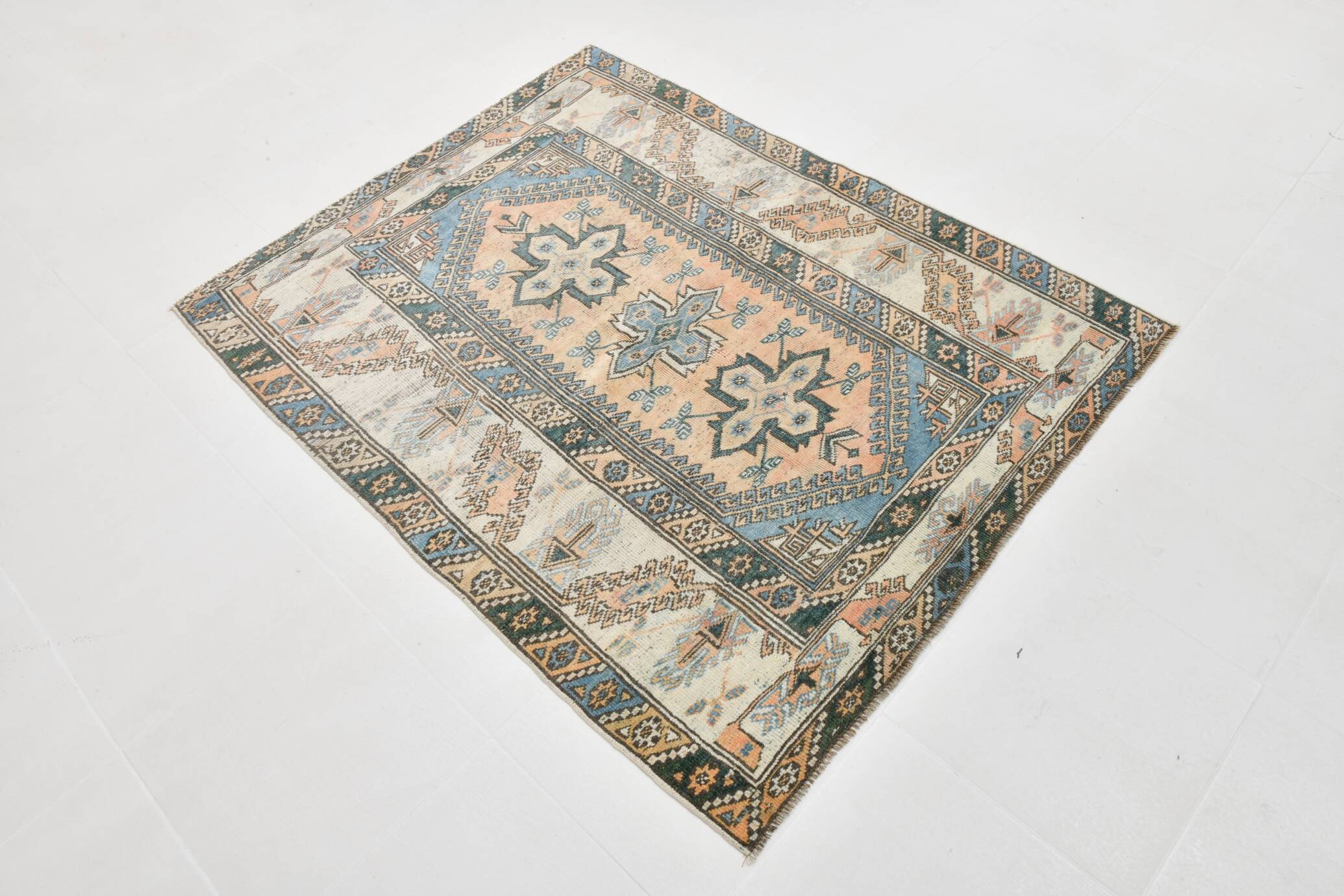 4x5 Green & Blue Small Persian Rug, 130x165Cm