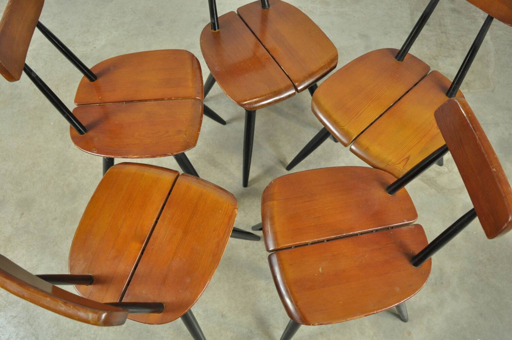 🟡 PIRKKA dining table chairs, Ilmari Tapiovaara, Laukaan Puu, Finland 1950