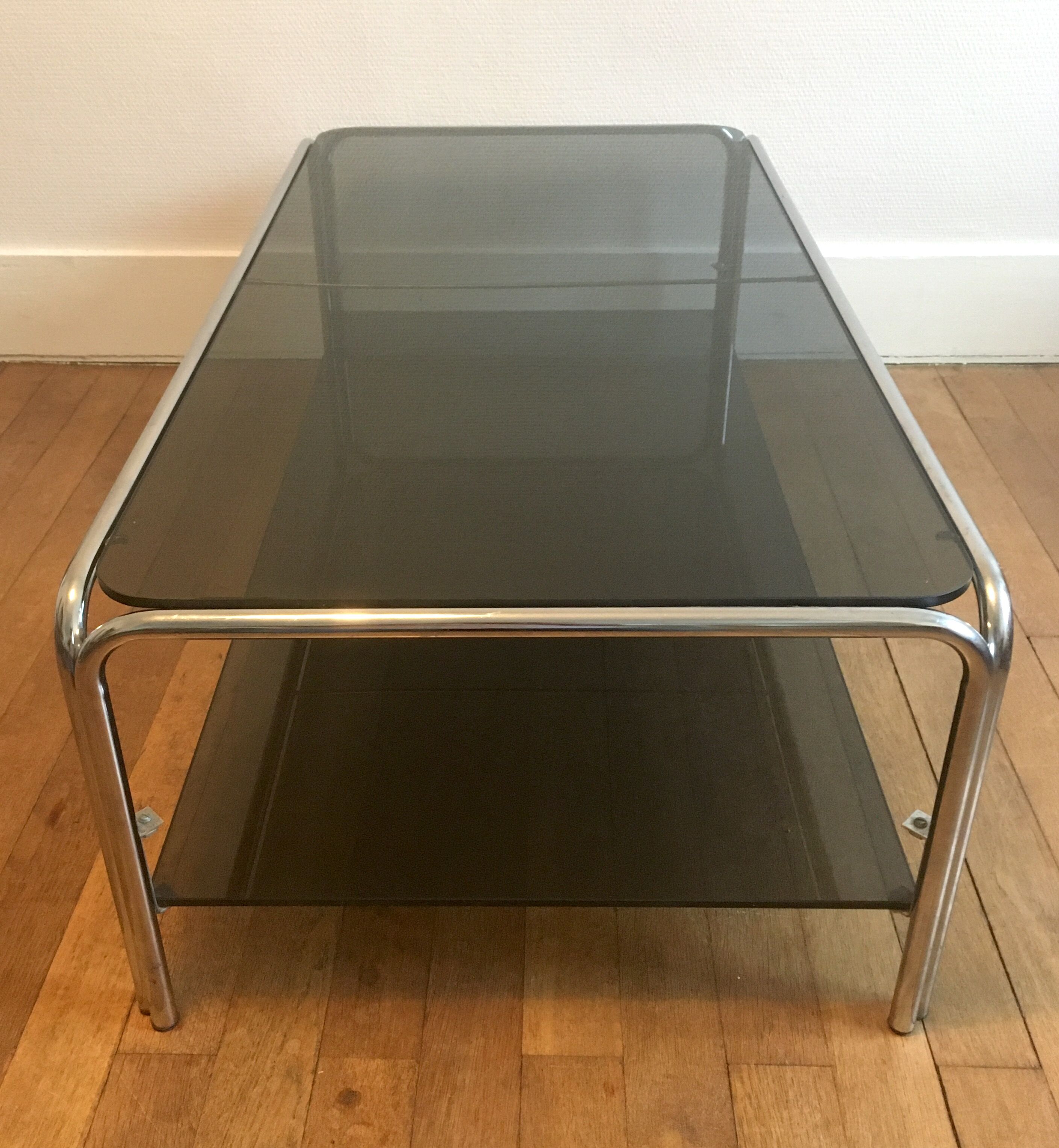 Chrome metal coffee table and smoked glass 70