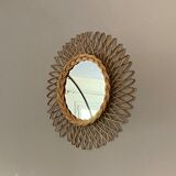 Sun mirror in braided rattan. 1960. 50cm.