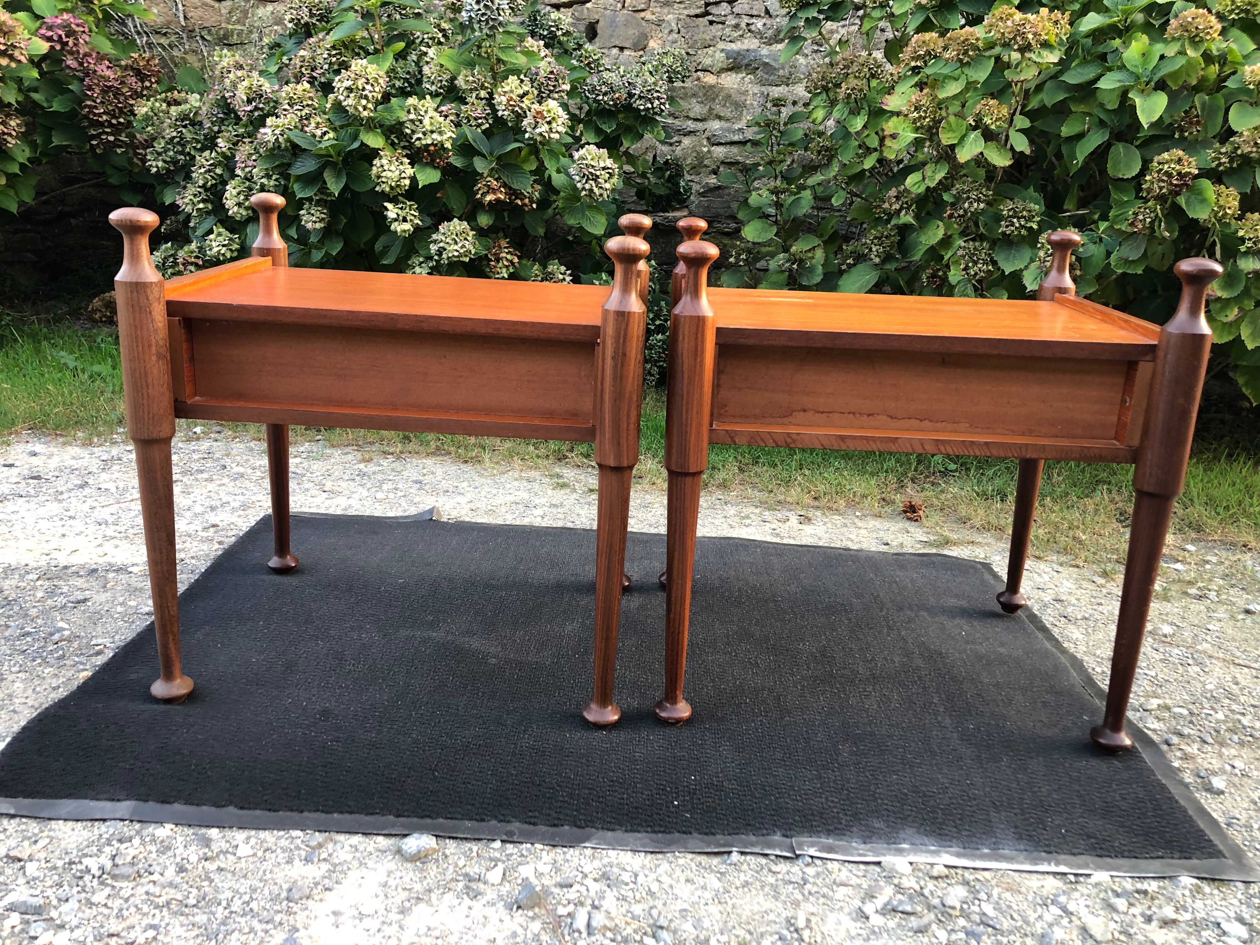 Duo of vintage Scandinavian teak bedside tables with 1 drawer.