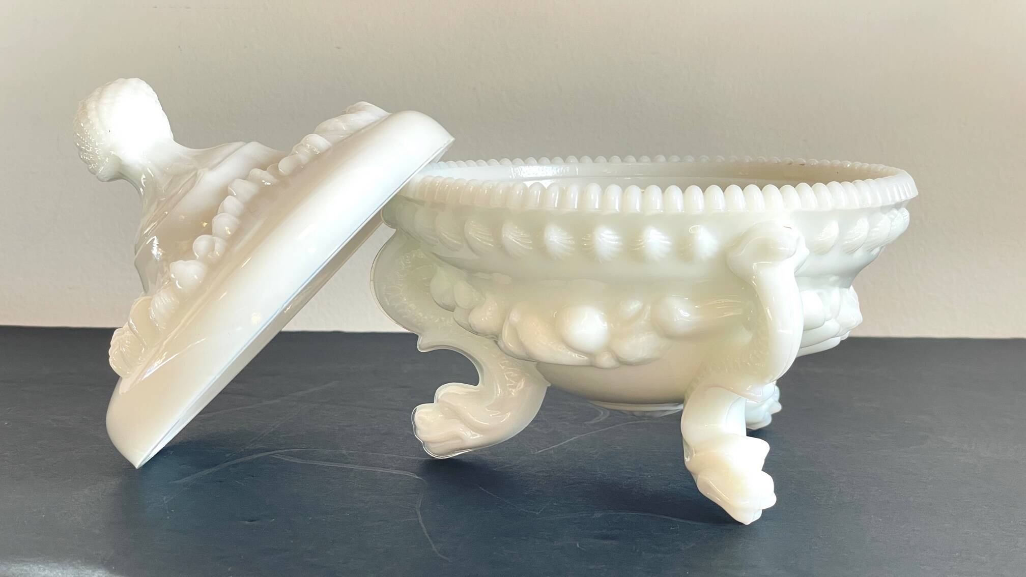 Vintage opaline glass candy dish