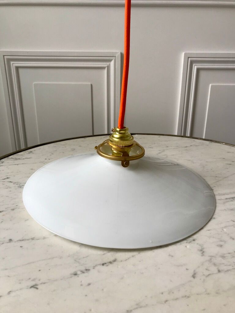 Hanging lamp in opaline smooth orange thread early twentieth century