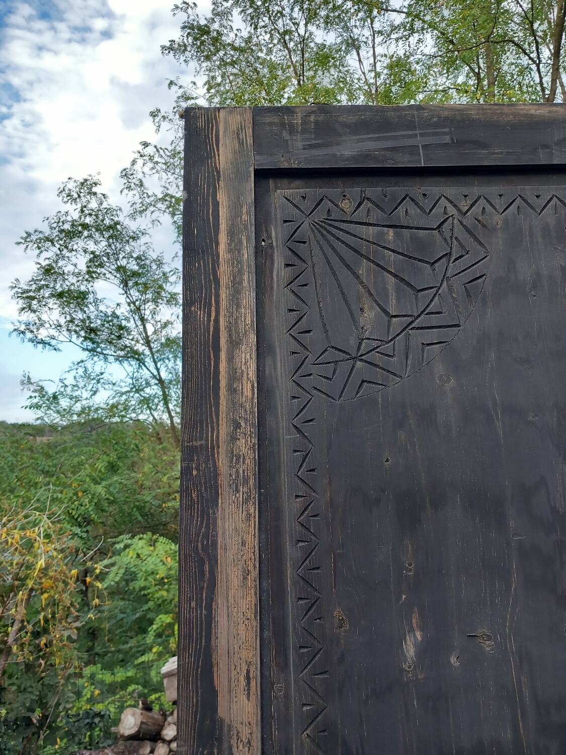 3 large carved wooden panels/doors