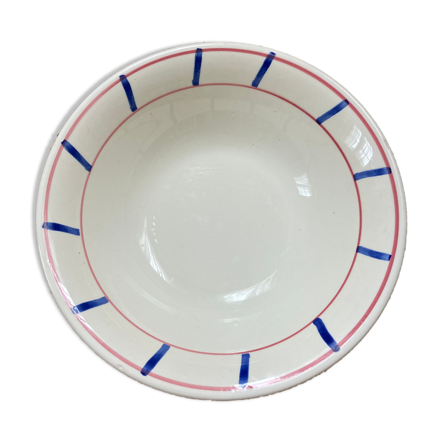 Basque salad bowl painted by hand blue and red