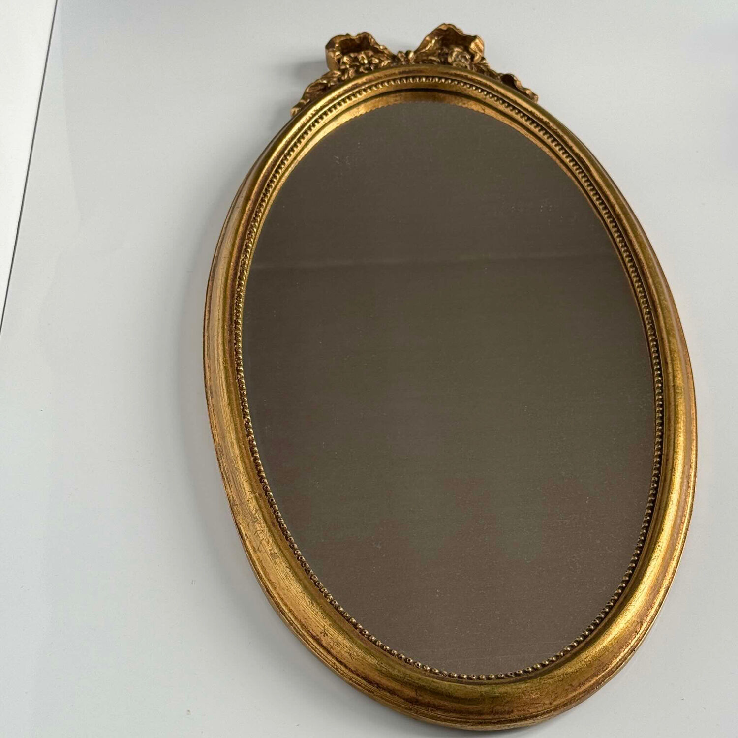 Vintage Gold Oval Mirror in Louis XVI Style – Ribbon & Roses Decor