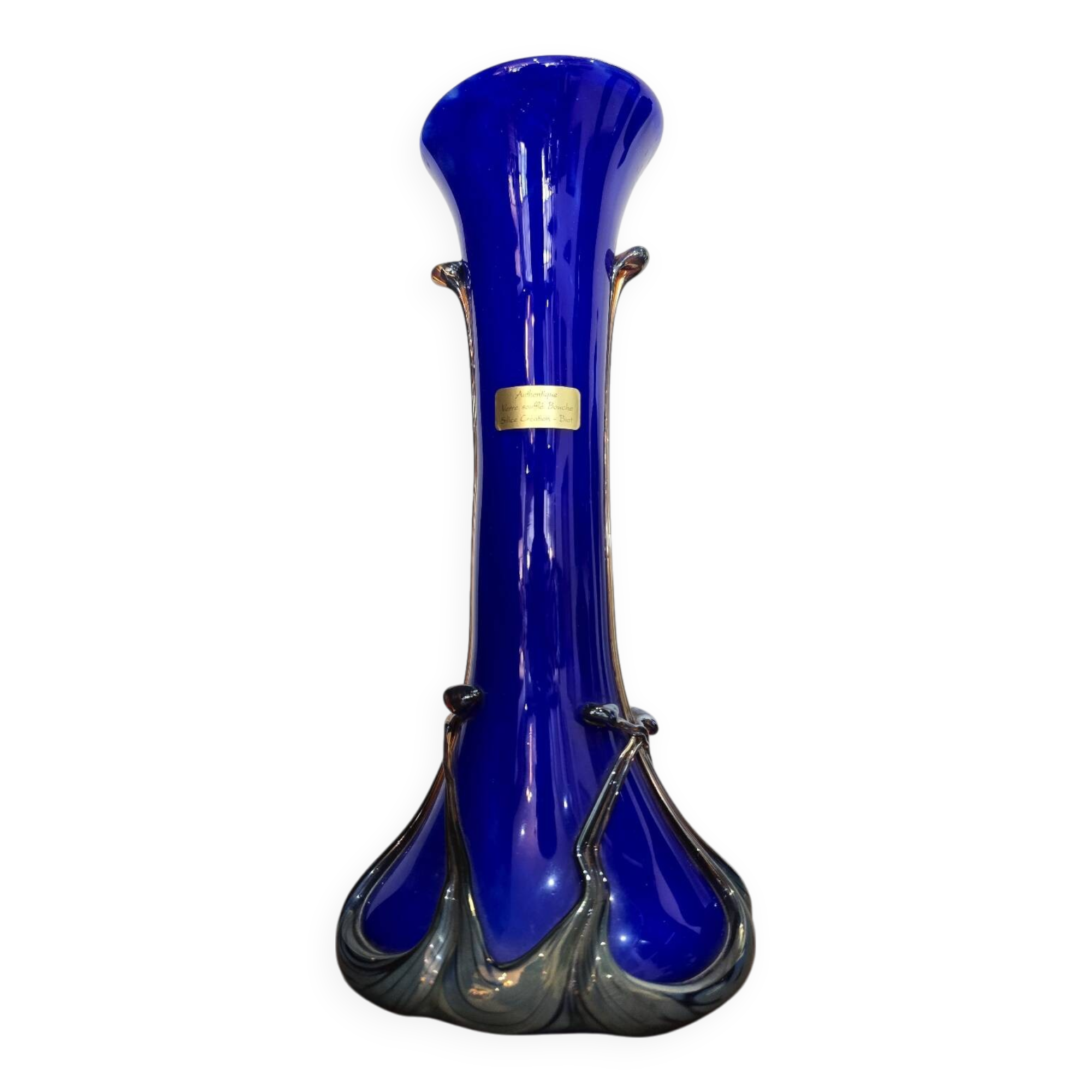 Cobalt blue blown glass vase – Silice Création Biot – 39 cm