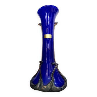 Vase en verre soufflé bleu cobalt – Silice Création Biot – 39 cm
