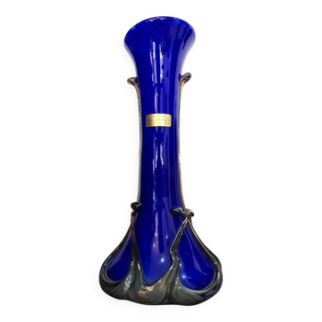 Cobalt blue blown glass vase – Silice Création Biot – 39 cm