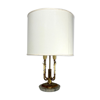 Lampe de table italienne en laiton et marbre du milieu du siècle des années 50