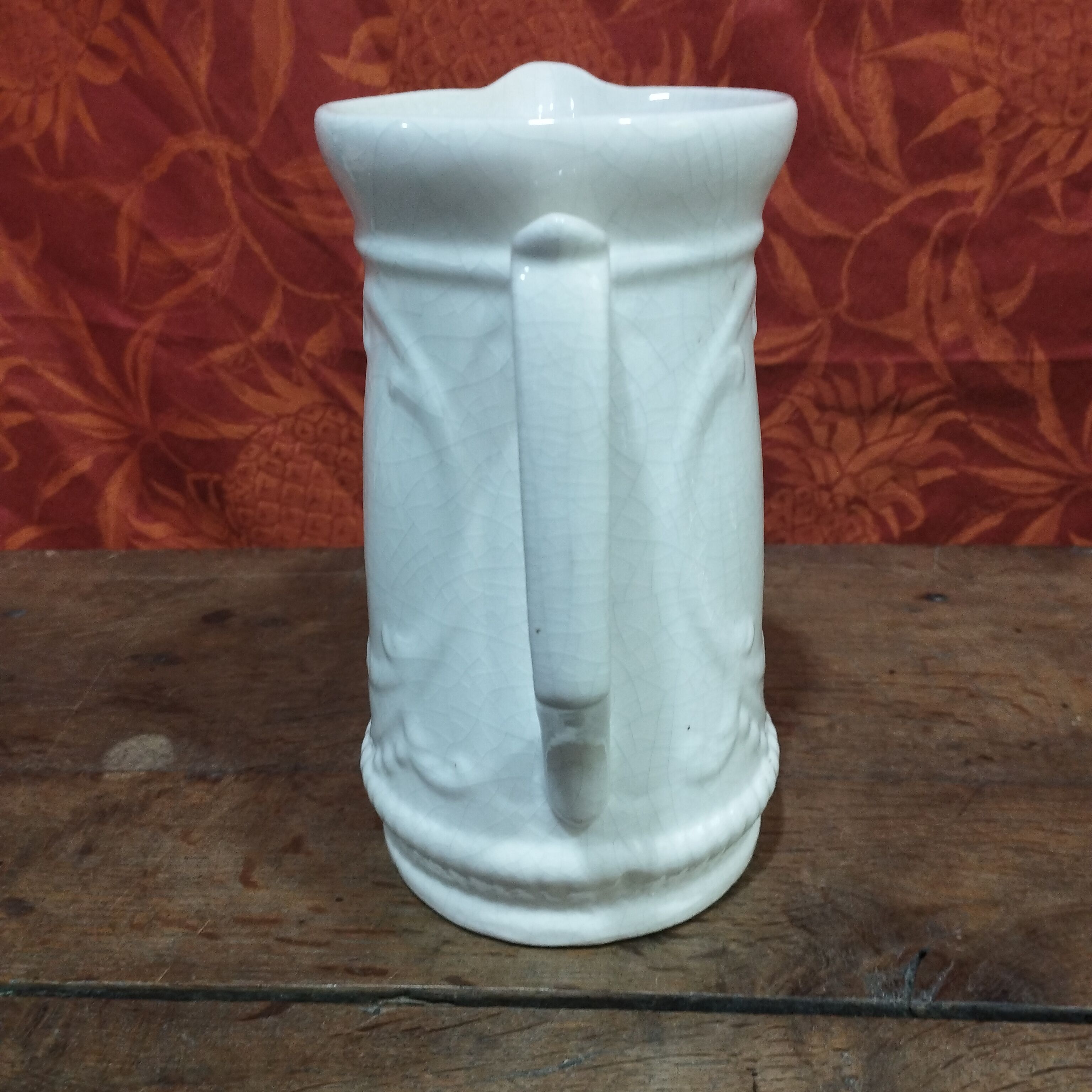 Signed cracked ceramic water pitcher - white - shabby style