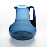 Blue blown glass jug by Claude Morin, Dieulefit circa 1975