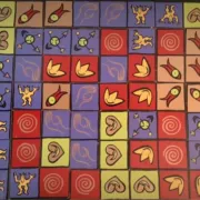 Vintage 1980s painted wooden domino game