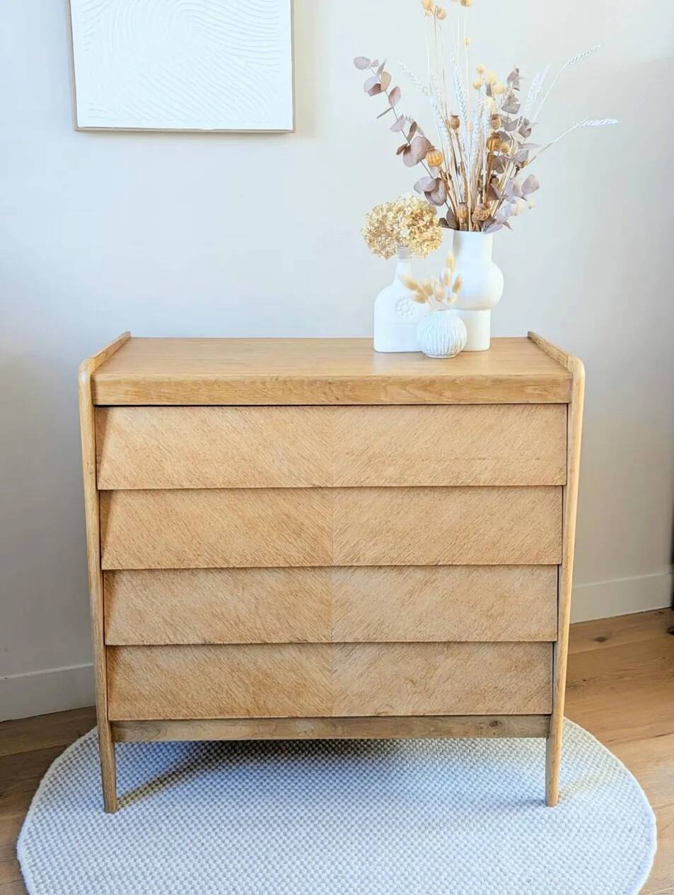 Commode vintage rénovée, années 50-60, chêne blond