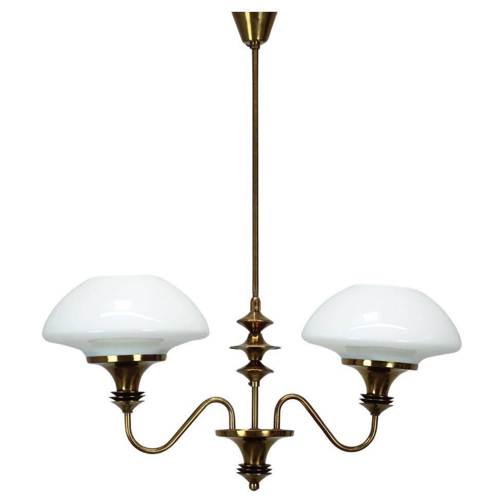 Mid-Century Brass Chandelier from Jablonec Glassworks, 1970s, Czechoslovak