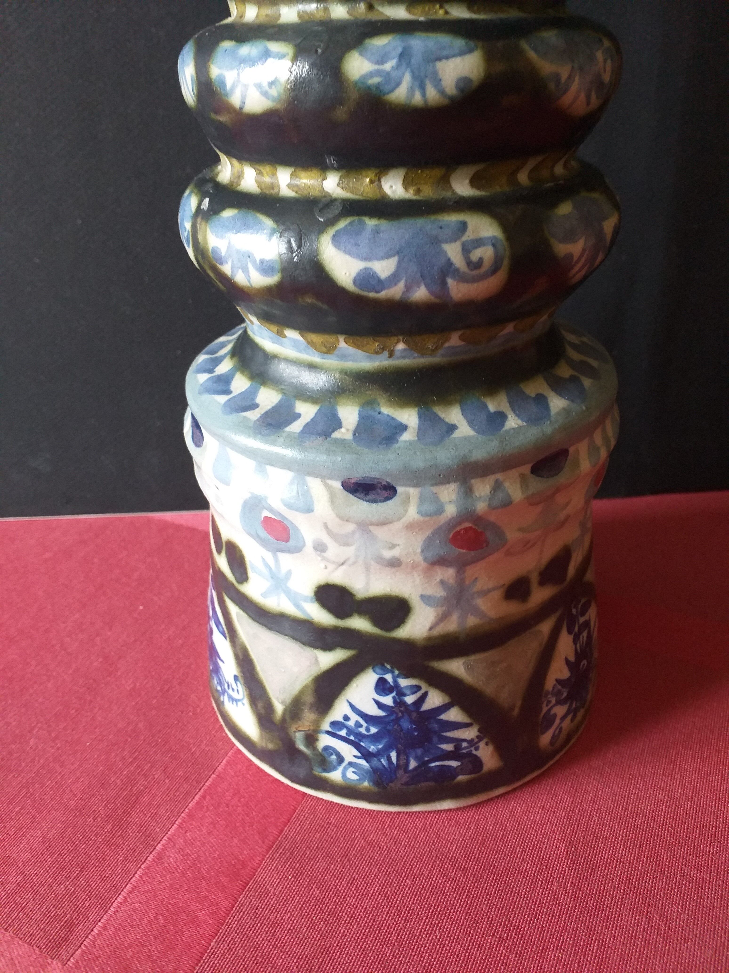 Quimper Keraluc André L'Helguen (1935-2014) vintage earthenware candlestick