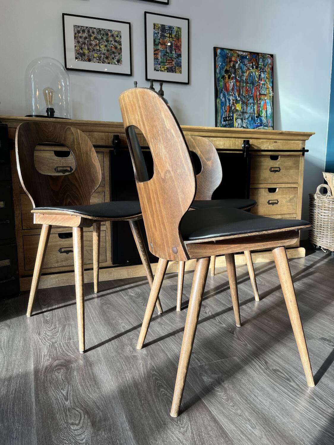 Série de 3 chaises bistrot Baumann
