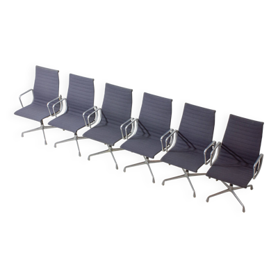 Ensemble de 6 chaises de bureau Herman Miller EA109 en tissu bleu-gris, années 1980