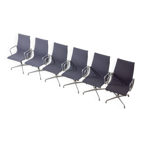 Ensemble de 6 chaises de bureau Herman Miller EA109 en tissu bleu-gris, années 1980