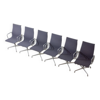 Ensemble de 6 chaises de bureau Herman Miller EA109 en tissu bleu-gris, années 1980