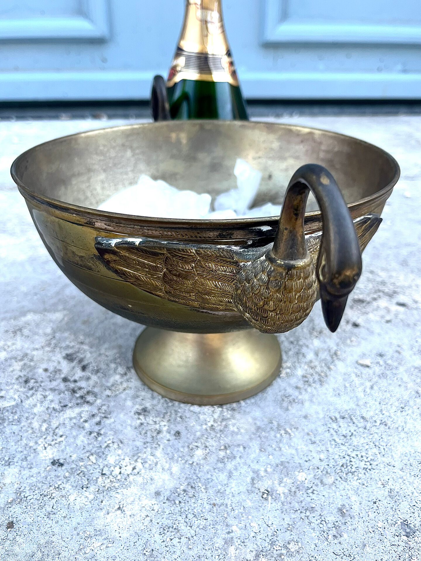 Swan Ice Bucket Brass French Vintage Footed Barware