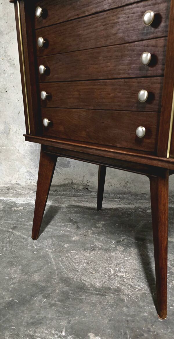 Meuble argenterie vide / meuble à couverts vintage sur pieds compas – année