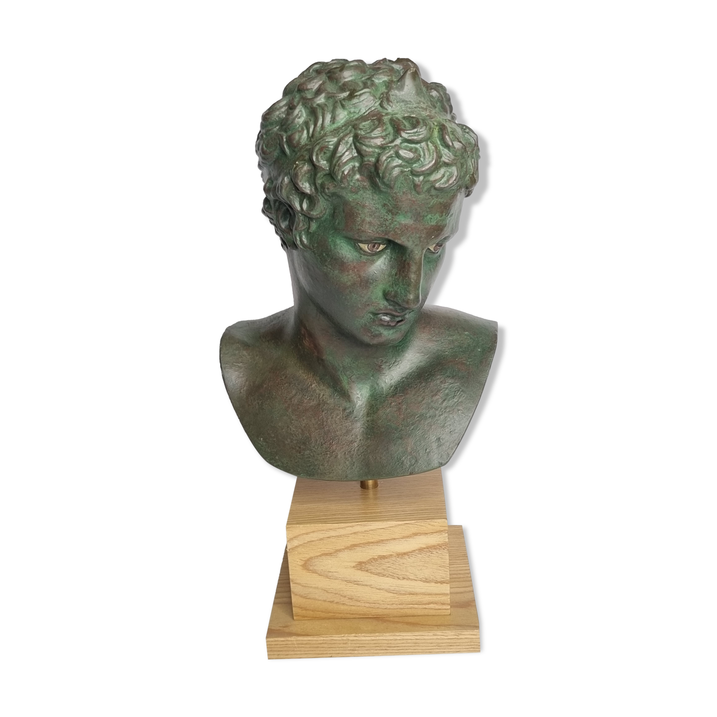 Bust of the Ephebus of Marathon in patinated plaster on base