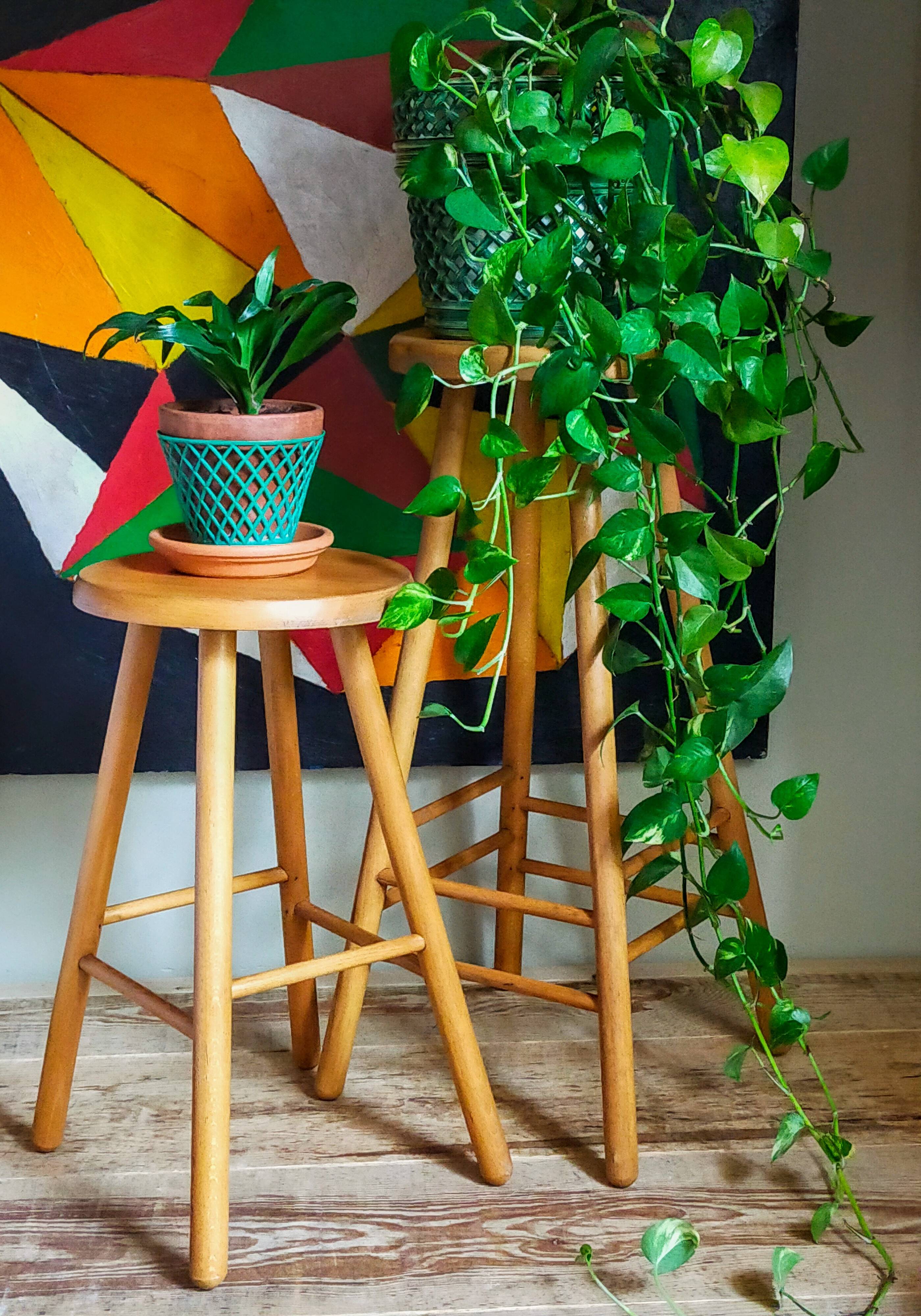 Vintage blond wooden stool