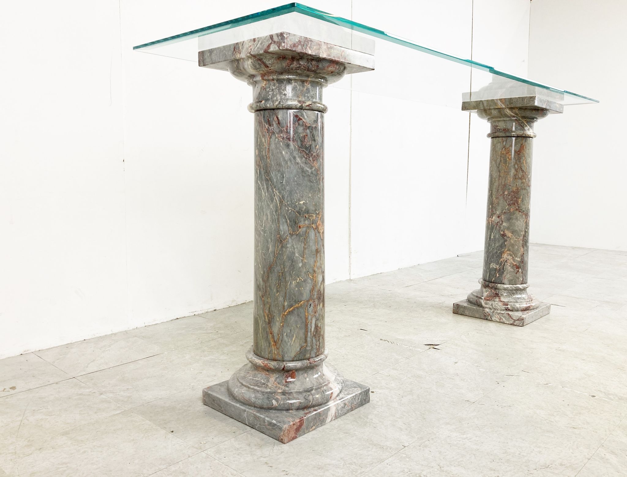 Vintage marble column console table Italy, 1960s