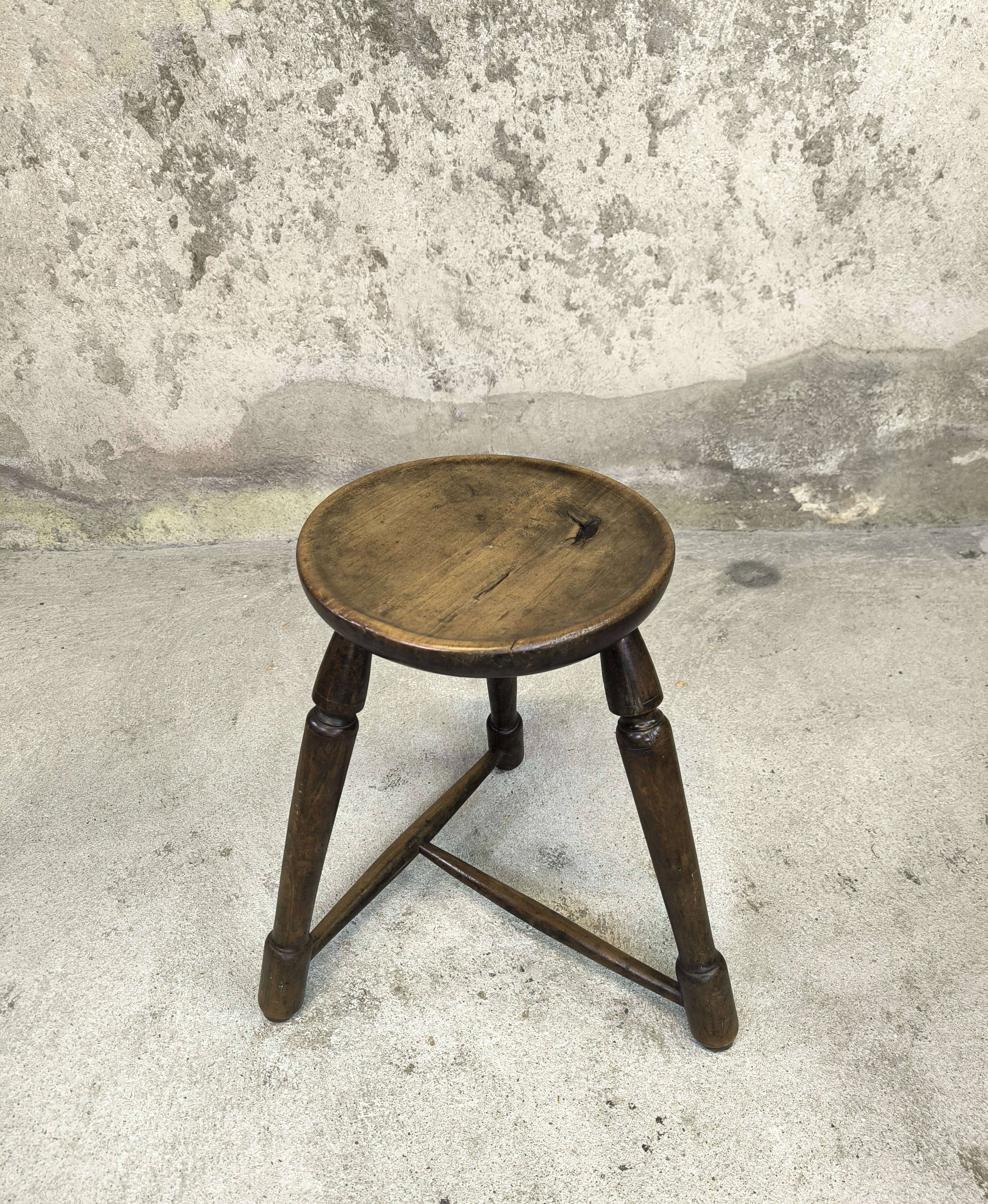 Vintage brutalist wooden tripod stool
