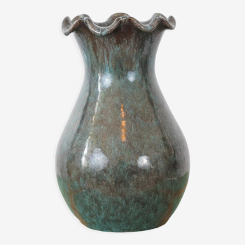 Blue grey Accolay vase in glazed ceramic, with hallmark
