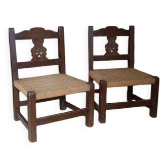 Paire de chaises bois et corde