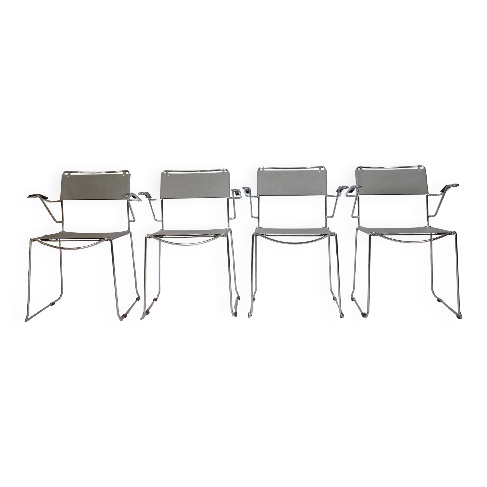 Mid-Century Design Chrome and Leather Chairs from Italy, Set of 4, 1970s