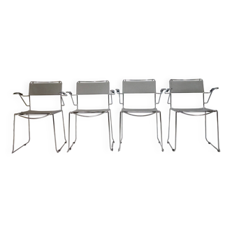 Mid-Century Design Chrome and Leather Chairs from Italy, Set of 4, 1970s
