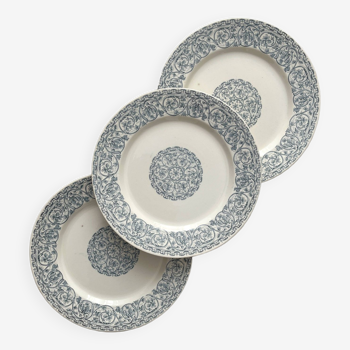 3 iron earthenware flat plates "Renaissance" Creil et Montereau