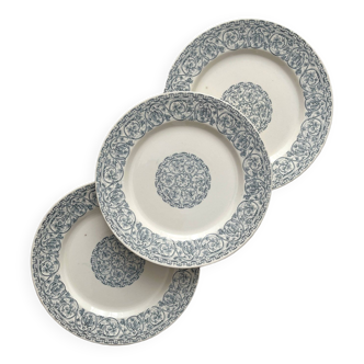 3 iron earthenware flat plates "Renaissance" Creil et Montereau