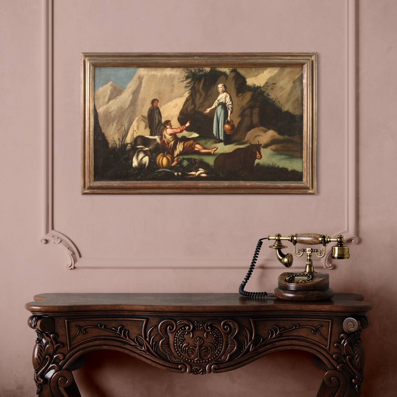 Antique Painting Pastoral Scene From The 18th Century