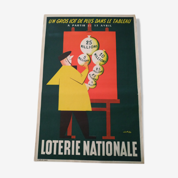 Affiche ancienne loterie nationale de Gad 1955