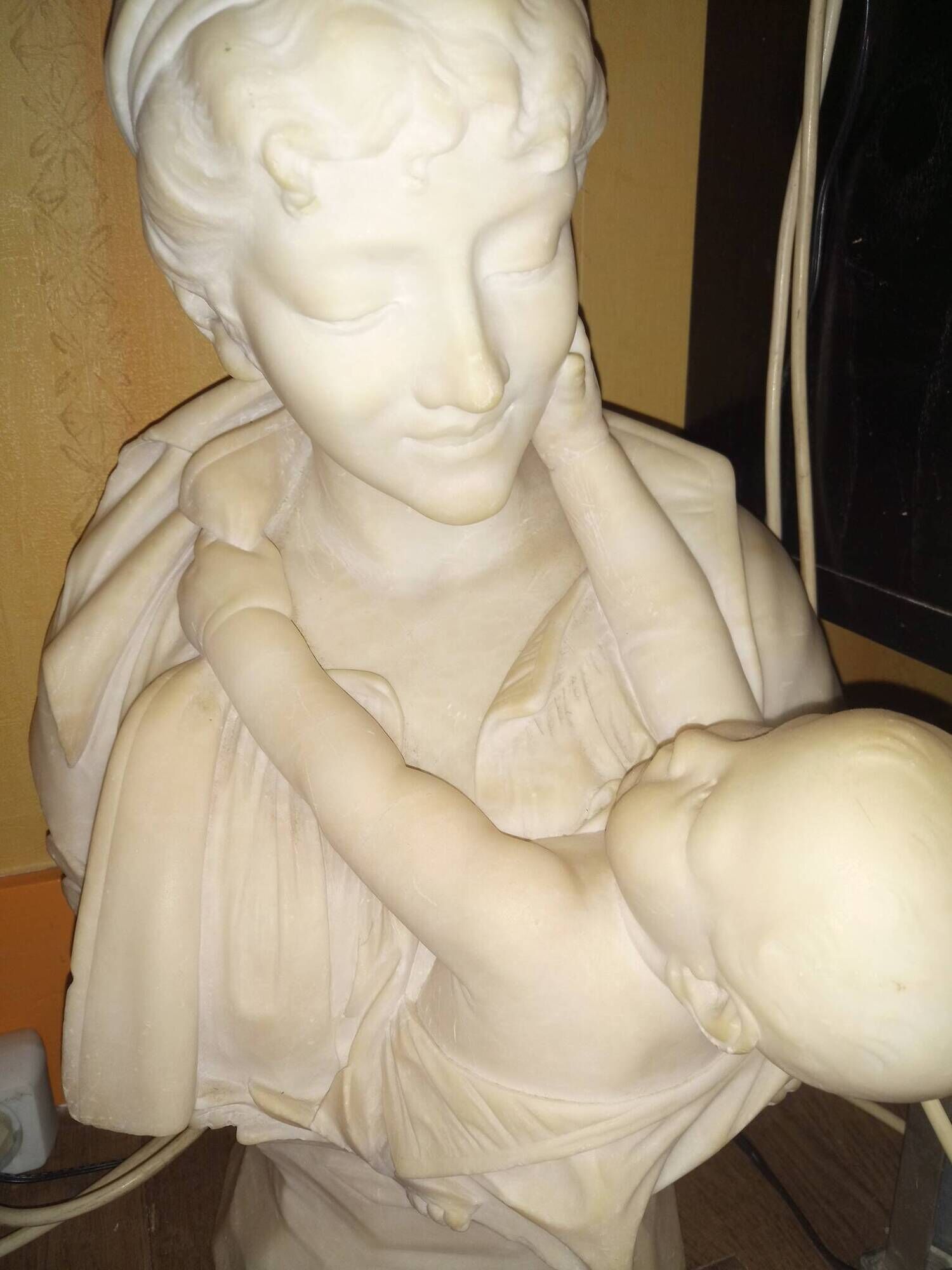 Alabaster bust of a woman and child, 19th century, H Saul Fanfani.