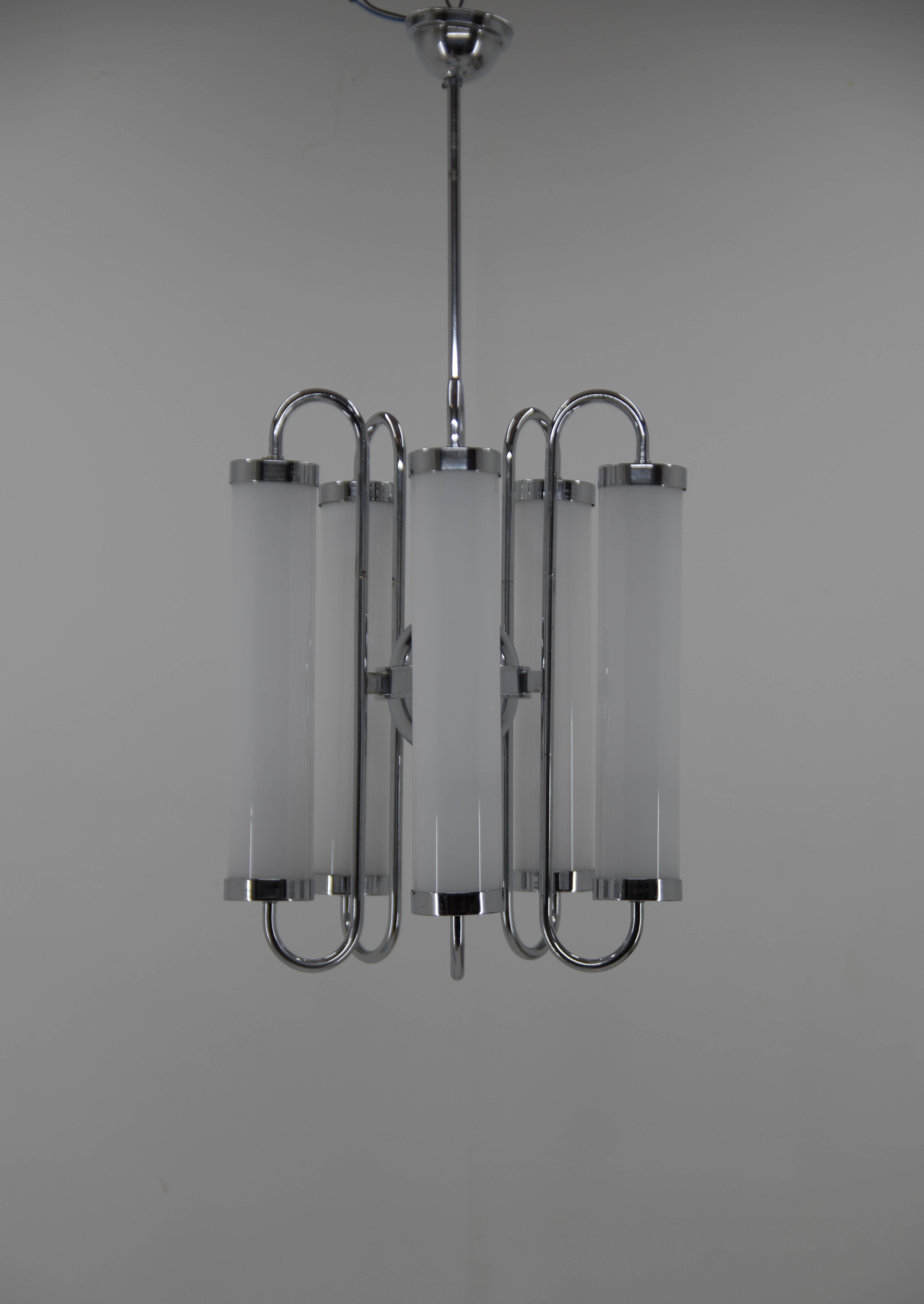 5-flamming tubular bauhaus chandelier, 1930s