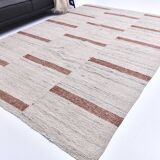 210x310 beige orange kilim rug, Beige terracota wool kilim carpet