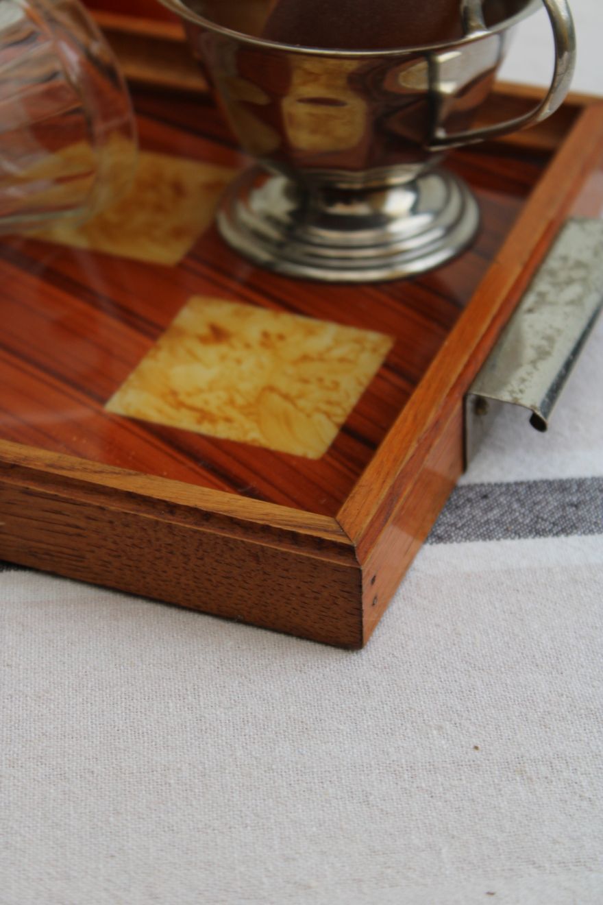 Wooden and glass tray