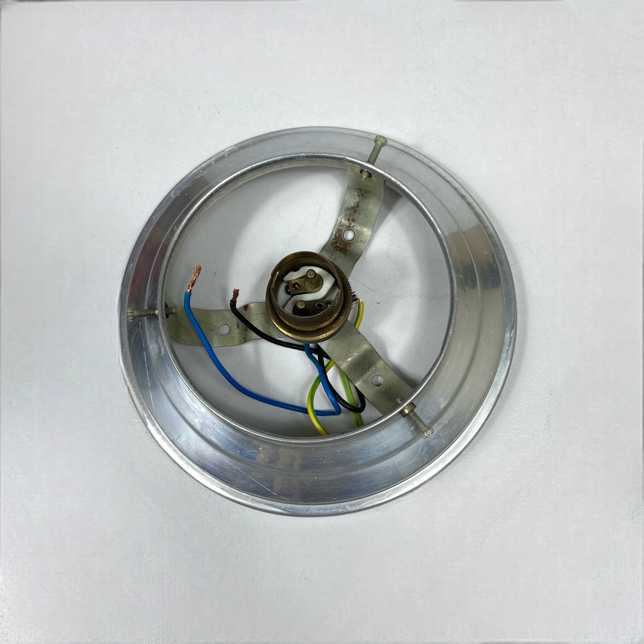 Old globe in opaline vintage wall or ceiling light diameter 20 cm and aluminum base LAMP-7174