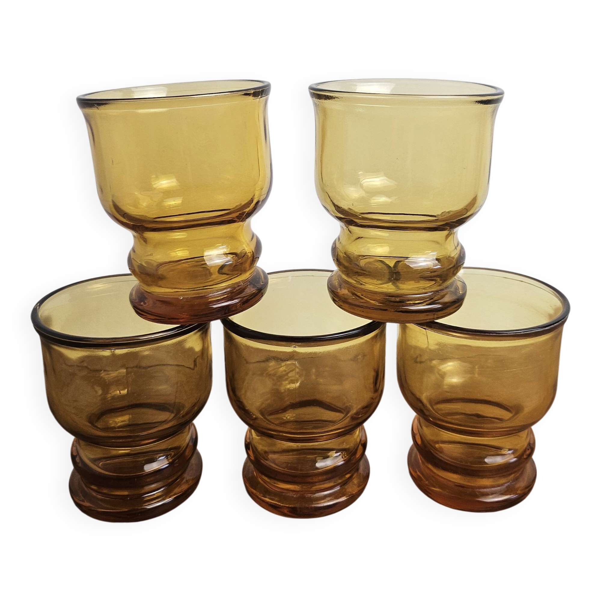 Vintage lot of 5 amber Pernod Verres from the 1970s bistro.