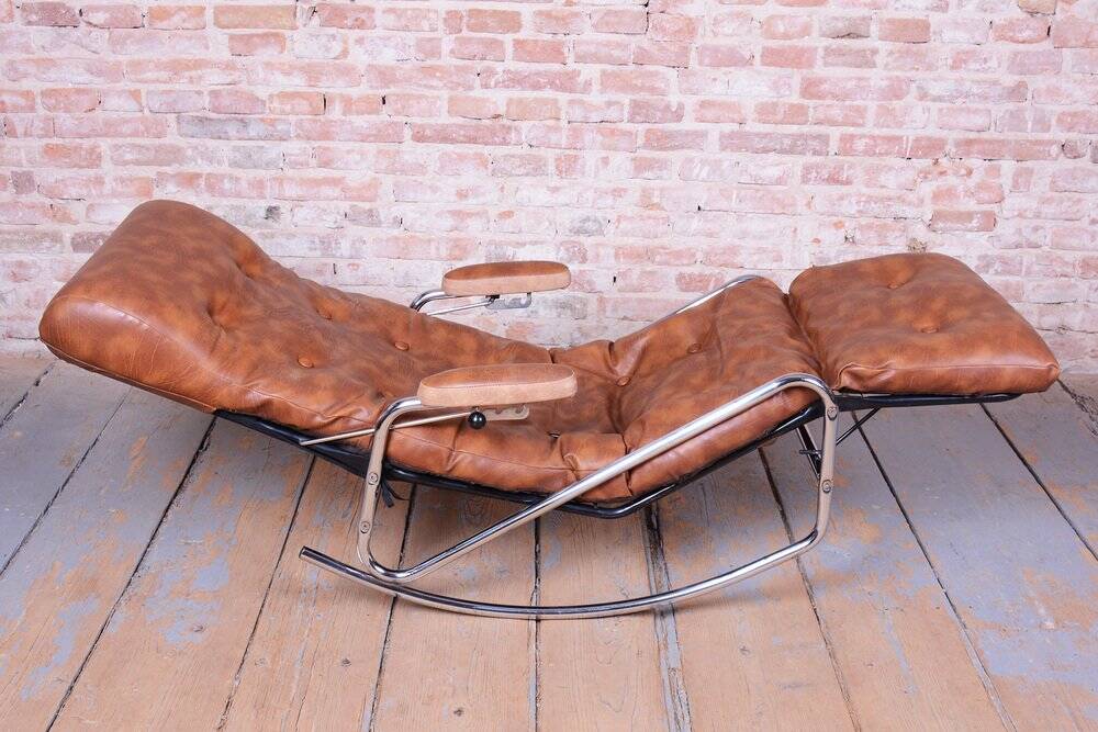 Mid-Century Rocking Reclining Armchair in Chrome by Lama, France, 1960s
