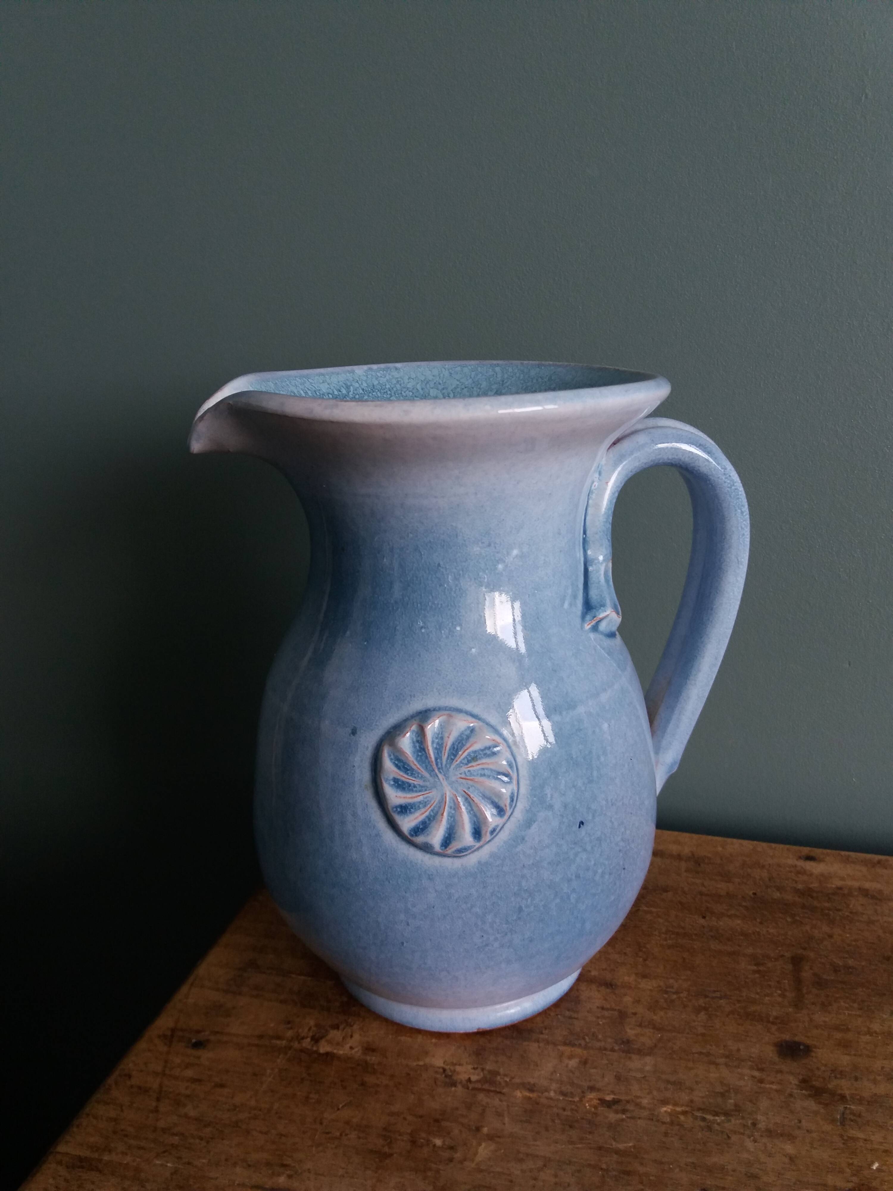 Terracotta pitcher signed Bernard and Geneviève Blanc, Poteries du Queyras