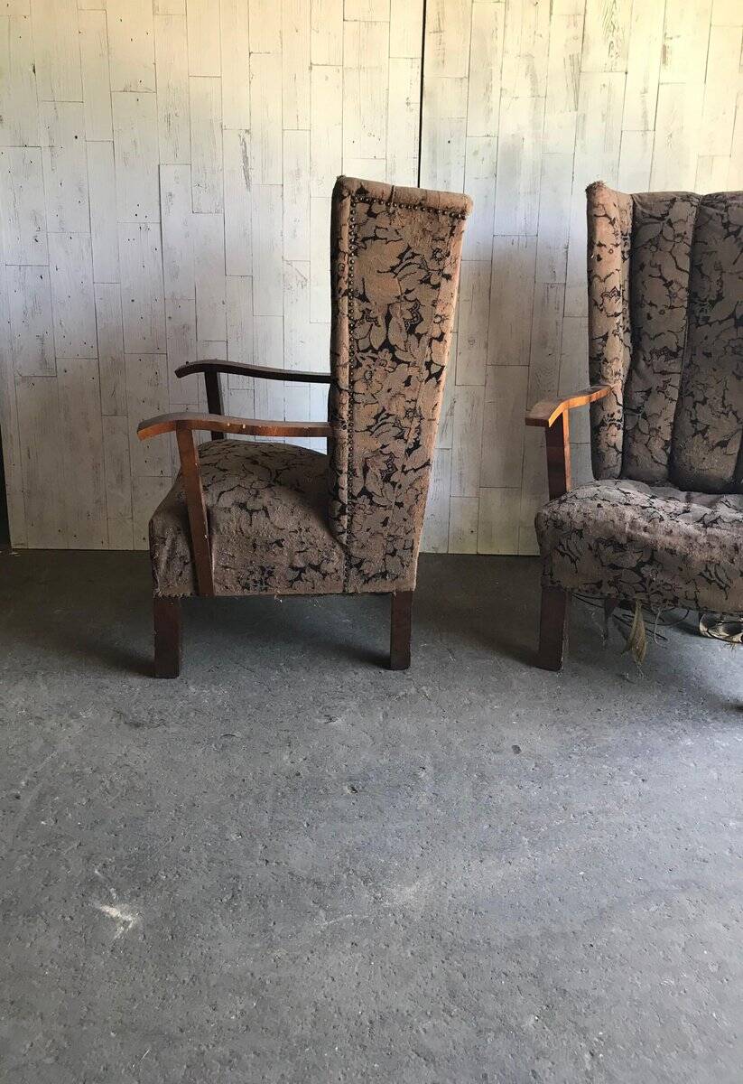 Pair of Art Deco brown meridians in upholstery fabric — 1930s (Budapest)