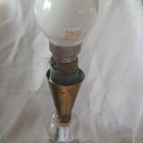 Glass and copper table lamp.